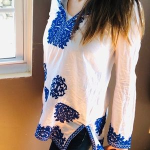 Michael Kors Blue and White embroidered tunic